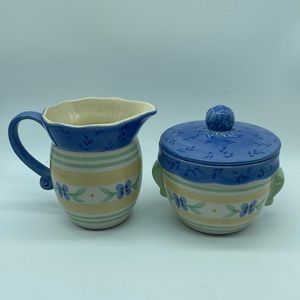 Pfaltzgraff Summer Floral Breeze Creamer Pitcher & Covered Sugar Dish Farmhouse
